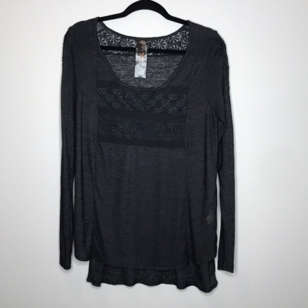 FREE PEOPLE NEW ROMANTICS lace semi sheer babydoll black top size Small - Picture 2 of 8
